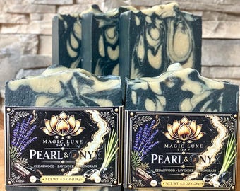 Pearl And Onyx Detox Soap | Charcoal & Bentonite Clay Soap | Goat Milk Soap | Handmade Cold Process Soap | Cedarwood Lavender Lemongrass