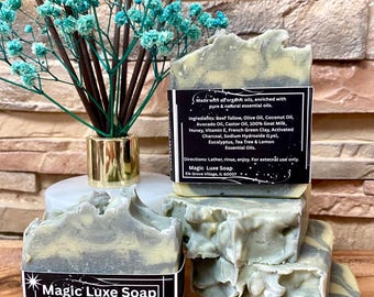 Green Detox Soap | Handmade Cold Process Tallow Soap | Goat Milk & Avocado Oil Bar | Tea Tree Eucalyptus Natural Skincare