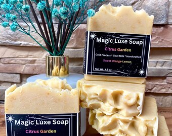 Citrus Garden Soap | Handmade Goat Milk Tallow Soap | Cold Process Summer Bar | Sweet Orange Lemon Litsea Natural Skincare | Artisan Soap