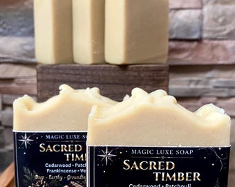 Sacred Timber Soap | Cedarwood, Patchouli, Frankincense, Vetiver | Goat Milk Soap | Handmade Cold Process Soap | Luxury Woodland Soap|
