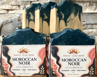 Moroccan Noir Goat Milk Soap | Rhassoul Clay & Citrus Cedarwood Bar| Moroccan Clay Goat Milk Soap|