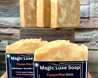 Papaya Rice Glow Soap | Goat Milk Soap | Papaya & Rice Powder Soap | Handmade Cold Process Soap | Bright Citrus Essential Oil Blend