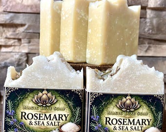 Rosemary Sea Salt Soap Bar | Tallow Goat Milk Cold Process Soap | Handmade Natural Exfoliating Body Bar | Cedarwood Frankincense Herbal Soap