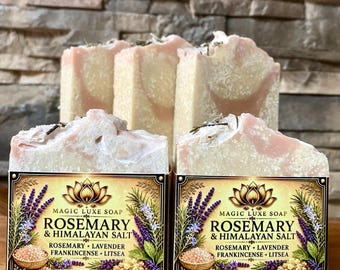 Rosemary & Himalayan Sea Salt Soap | Goat Milk Tallow Cold Process Soap | Herbal Eucalyptus Detox Bar | Natural Exfoliating Handmade Soap