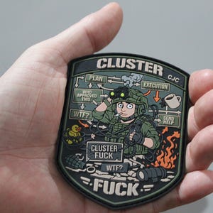 Funny Military Morale Patch – Cluster F* Tactical PVC Patch | Combat Humor Patch | Hook & Loop Backpack Vest Hat Patch