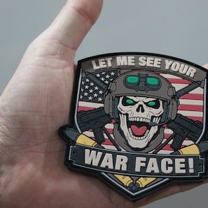 Let Me See Your War Face PVC Morale Patch Skull American Flag Tactical Badge Hook Loop Backpack Patch