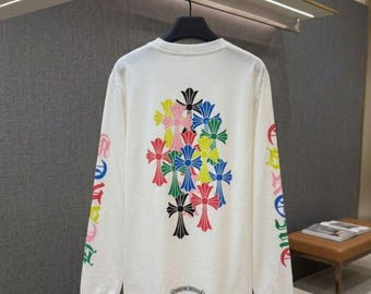 ゴシッククロス長袖シャツ、マルチカラーグラフィックTシャツ、Y2Kストリートウェアシャツ、ユニセックスファッション