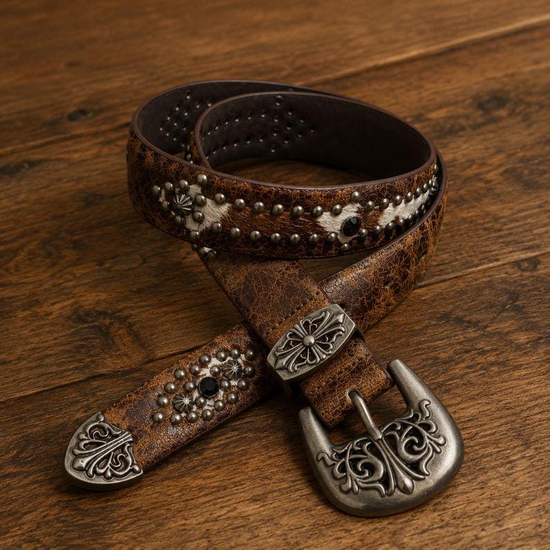 Vintage Studded Western Leather Belt - Etsy display picture 3