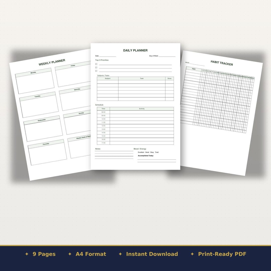 Student Planner Printable PDF | Daily Weekly Planner | Homework & Exam ...