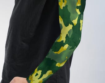 Green Camo Arm Sleeves, Abstract Camouflage Compression Sleeves, UV Protection Arm Covers Outdoor Style Gift