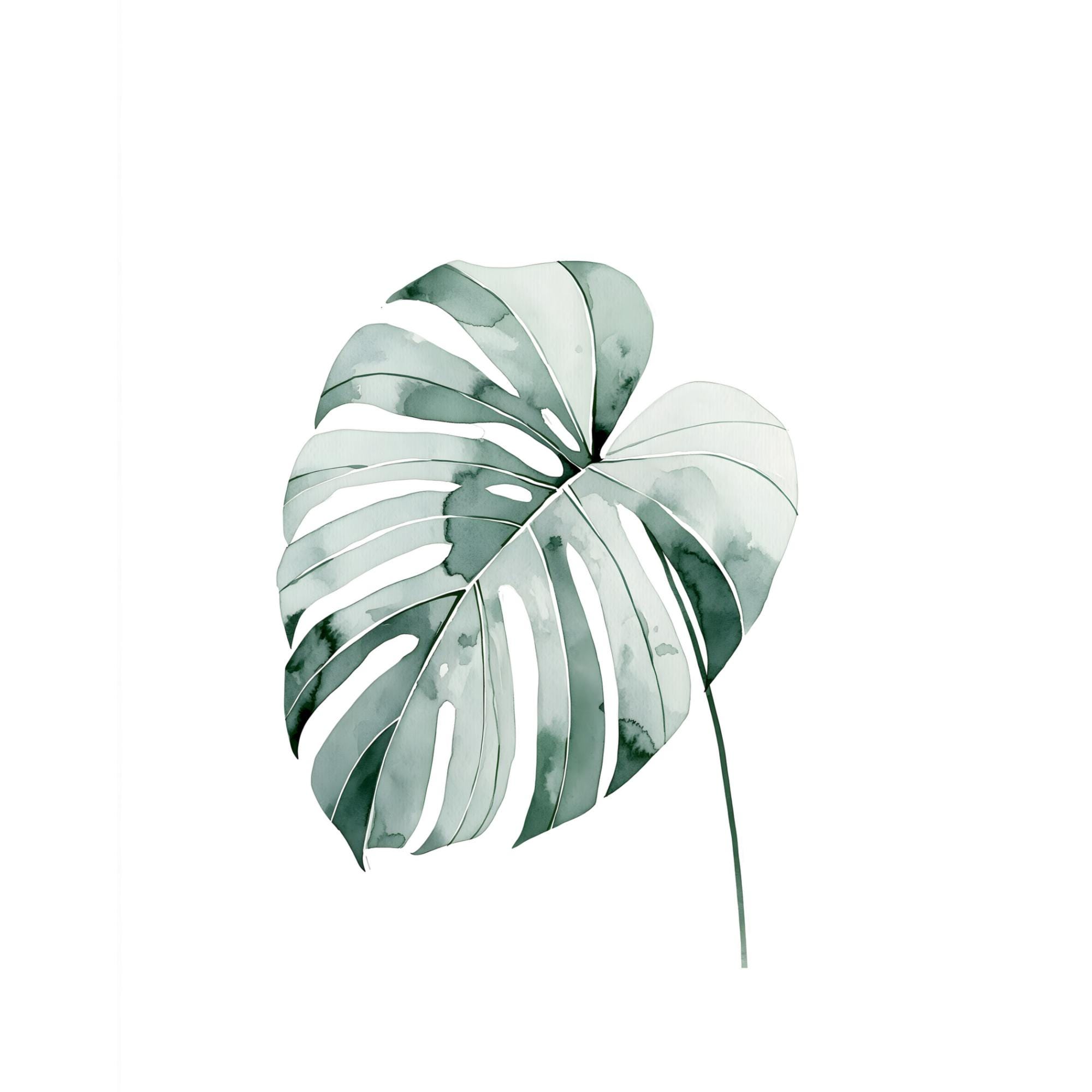 Monstera Leaf Watercolor Print, Sage Green Botanical Wall Art (Instant Download)