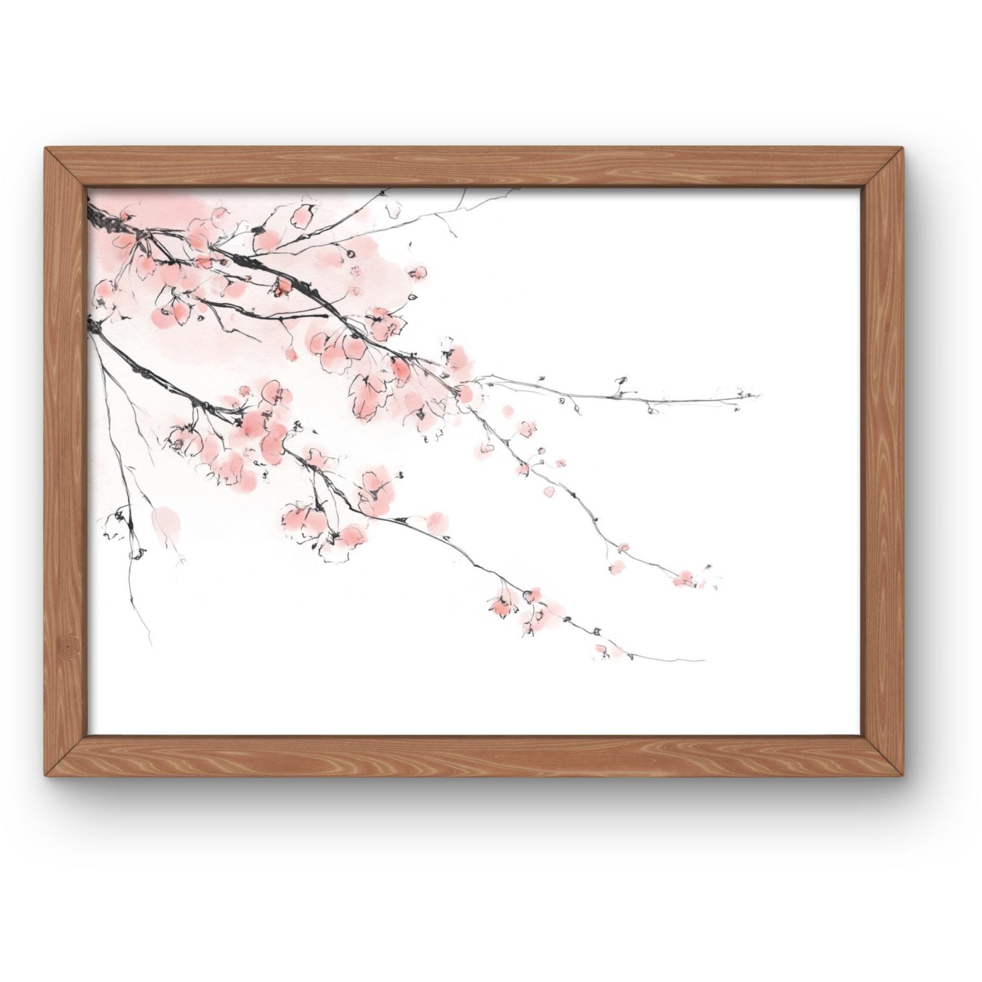 Cherry Blossom Watercolor Print | Japanese Ink Wall Art | Minimalist Floral Home Decor | Instant Download
