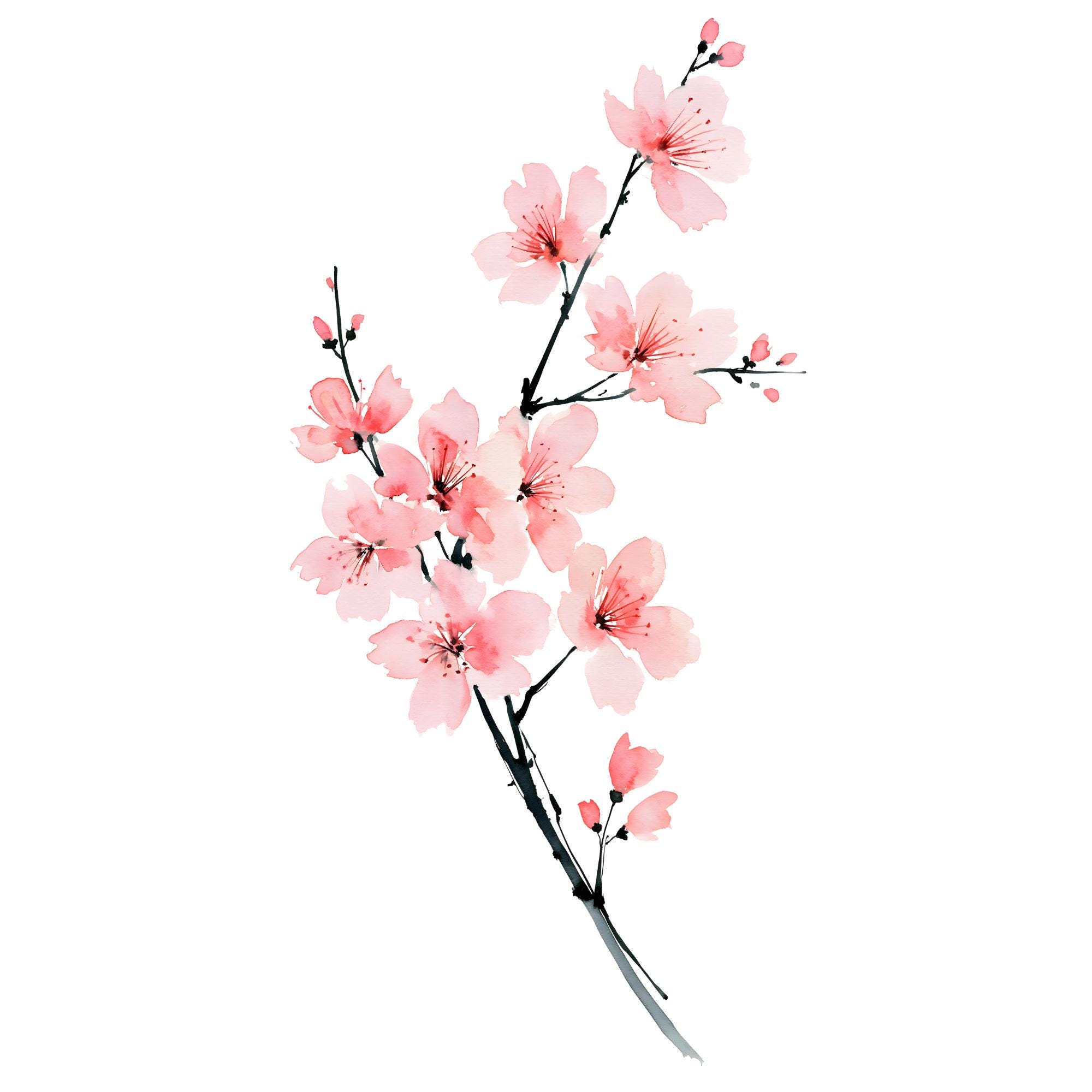 Cherry Blossom Watercolor Print | Sakura Branch Wall Art for Japandi Decor | Instant Download