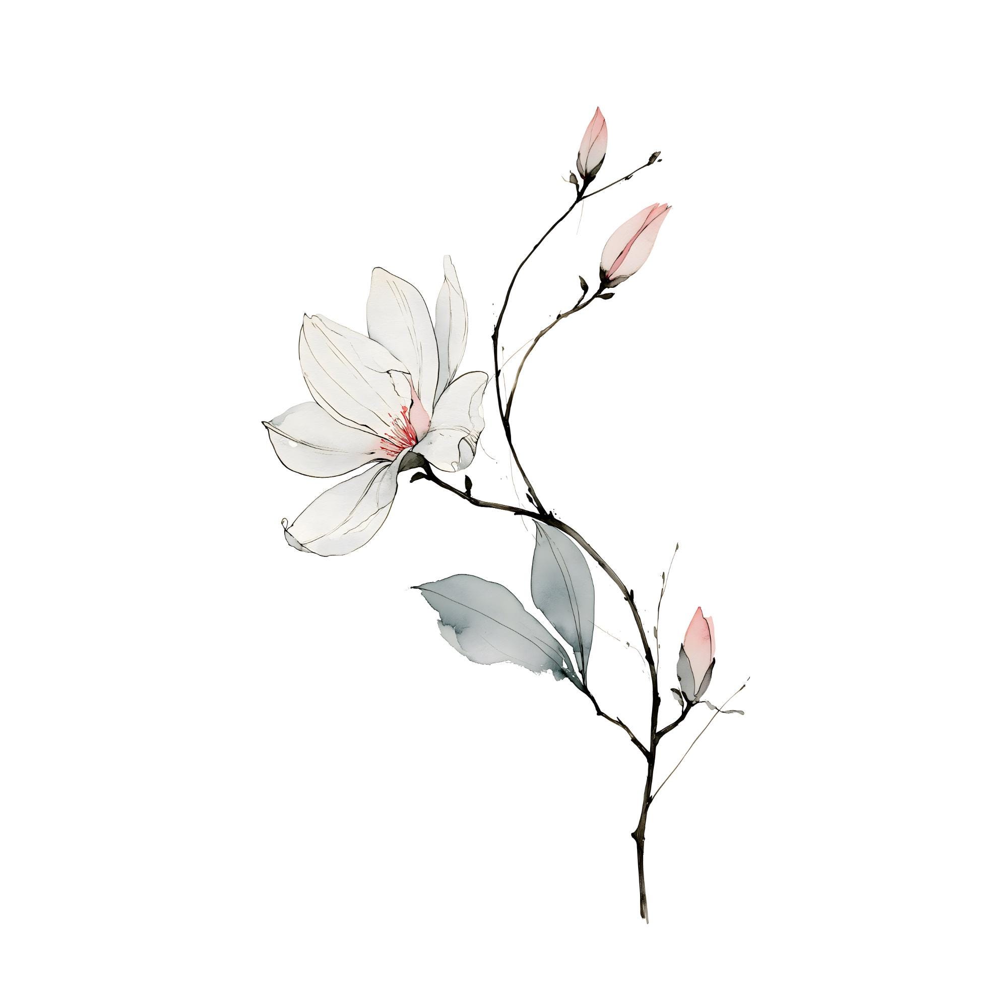 Magnolia Branch Watercolor Print | Minimalist Botanical Wall Art | Ivory White Floral Printable Home Decor