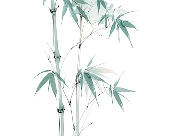 Bamboo Watercolor Print | Sage Green Zen Wall Art | Minimalist Botanical Printable | Instant Download