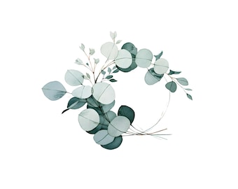 Eucalyptus Wreath Watercolor Print | Sage Green Botanical Wall Art | Minimalist Wedding Decor | Instant Download