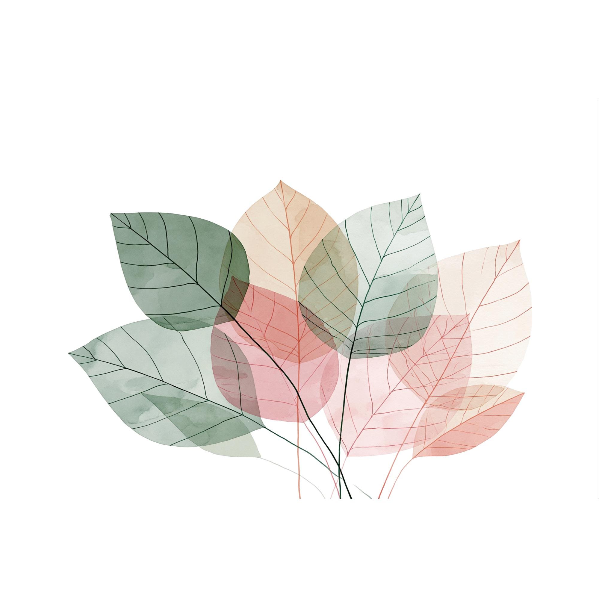 Abstract Botanical Leaves Print | Watercolor Sage Green Dusty Rose (Instant Download)