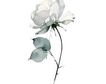 White Rose Watercolor Print | Minimalist Floral Wall Art for Bedroom Decor | Instant Download