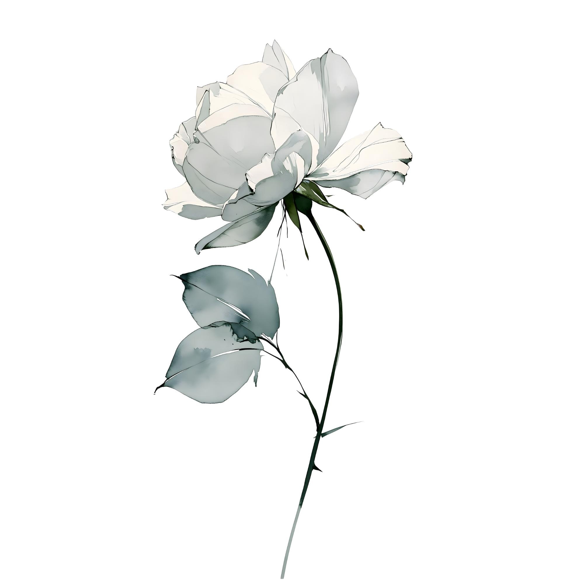 White Rose Watercolor Print | Minimalist Floral Wall Art for Bedroom Decor | Instant Download