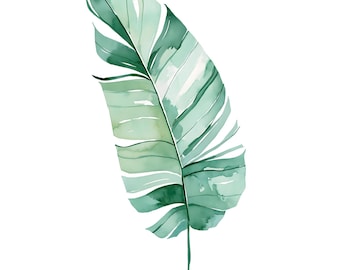 Banana Leaf Watercolor Print | Tropical Botanical Wall Art | Boho Greenery Decor | Instant Download