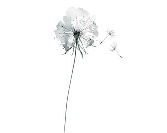 Dandelion Watercolor Print | Minimalist Botanical Sage Green Boho Wall Art (Digital Download)
