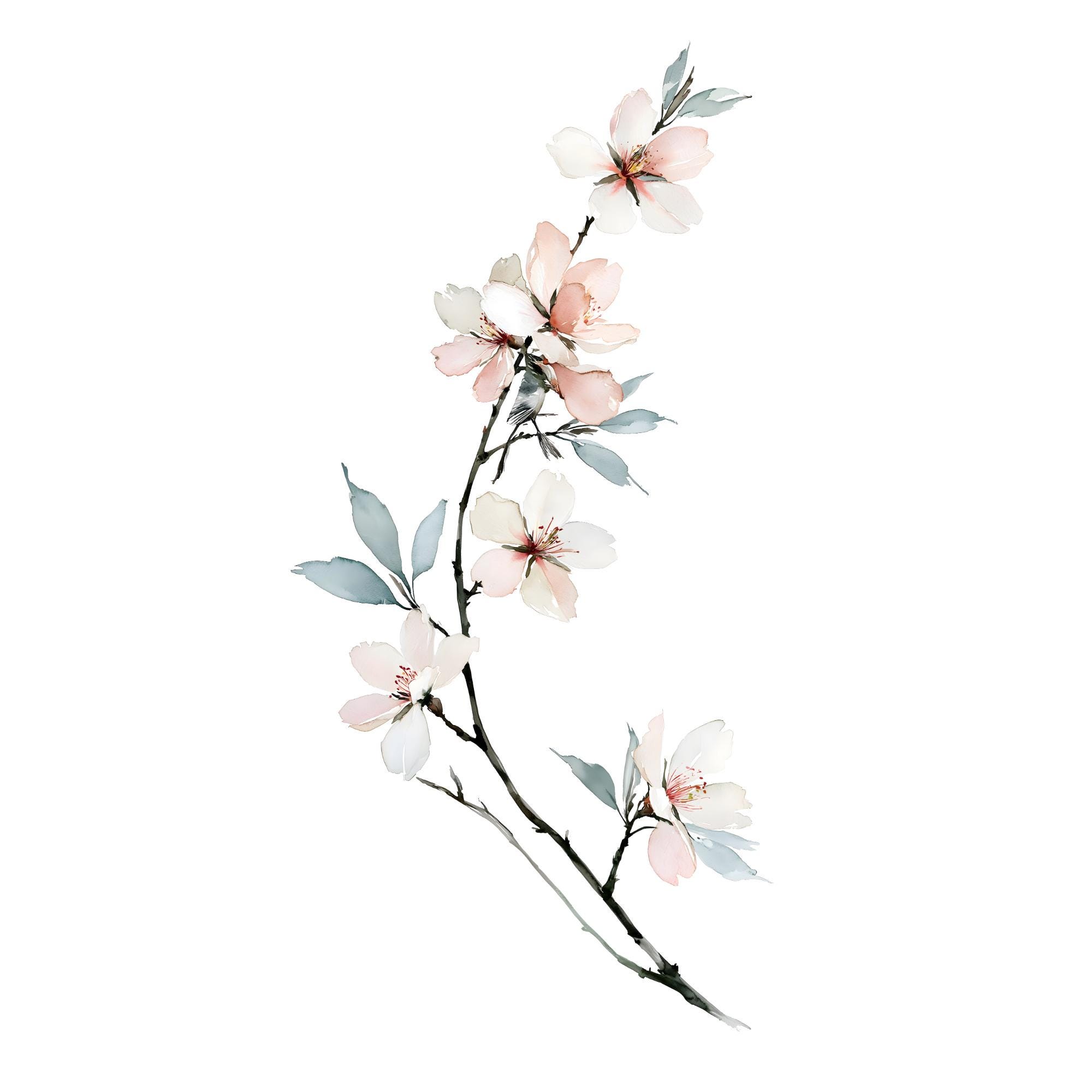 Almond Blossom Watercolor Print | Pink Floral Branch Wall Art for Living Room | Instant Download