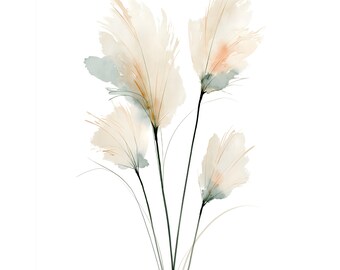 Pampas Grass Watercolor Print | Boho Botanical Wall Art | Neutral Japandi Home Decor | Instant Download