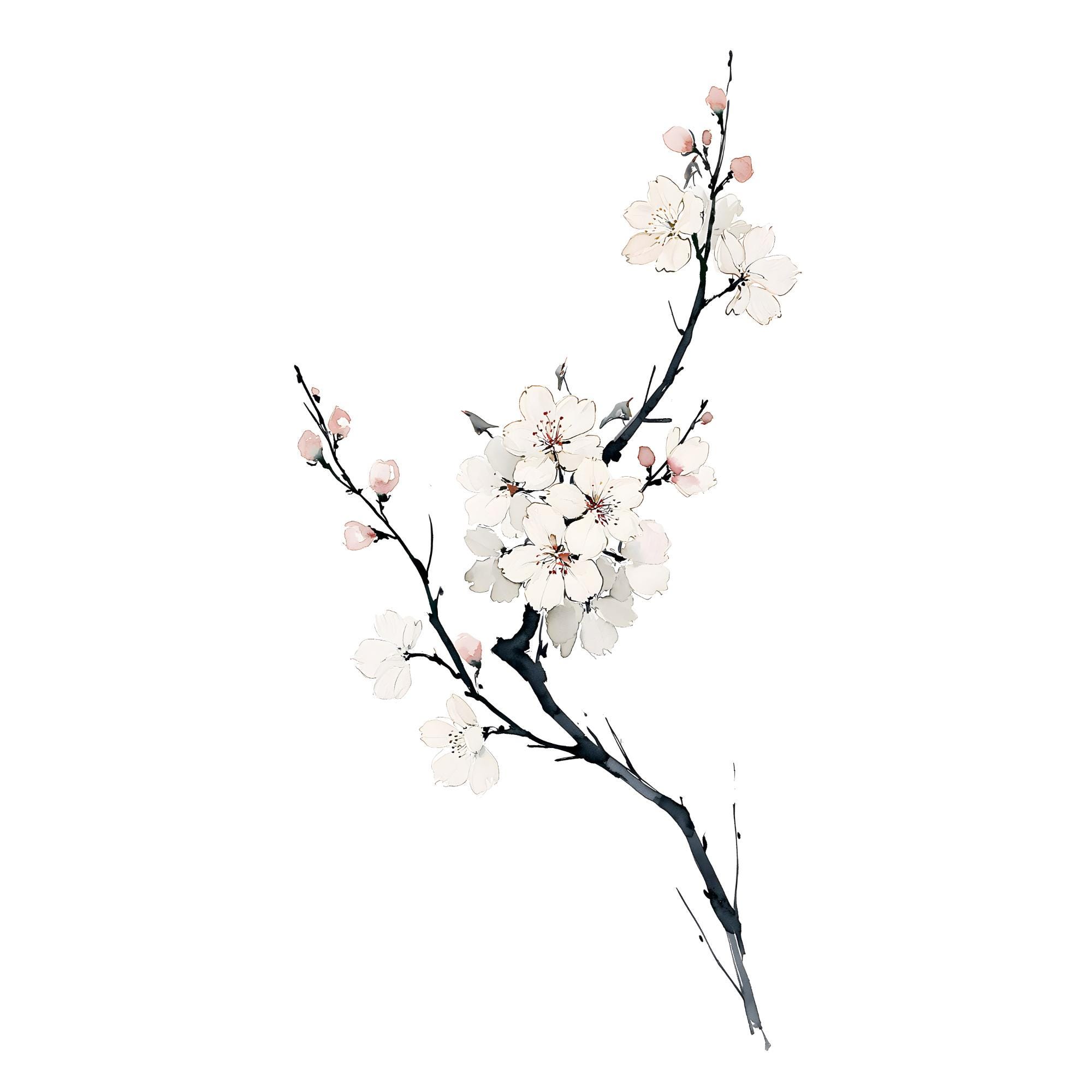 Plum Blossom Watercolor Print | Japandi Botanical Wall Art | Minimalist Floral Decor Download