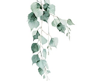 Birch Branch Watercolor Print | Sage Green Botanical Wall Art | Scandinavian Nordic Decor Instant Download