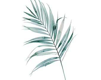 Palm Leaf Print | Tropical Watercolor Wall Art | Coastal Beach House Decor | Instant Download