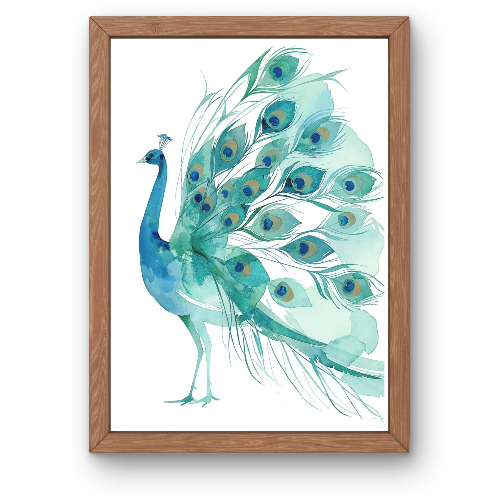 Peacock Watercolor Print | Indian Peafowl Wall Art | Teal Bird Decor, Wingspan Board Game Gift