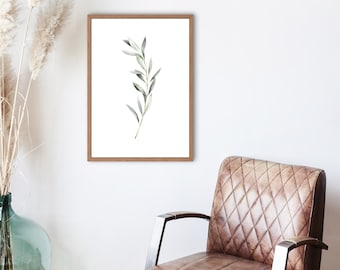 Olive Branch Watercolor Print | Minimalist Botanical Wall Art | Sage Green Plant Decor Download