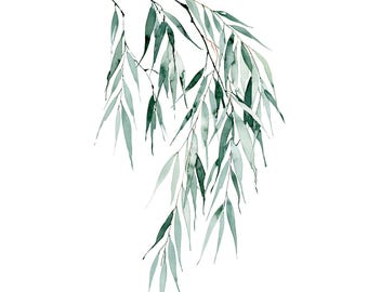 Willow Branch Watercolor Print | Sage Green Botanical Wall Art | Japandi Home Decor Instant Download