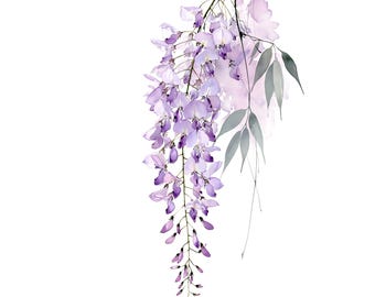 Wisteria Watercolor Print | Lavender Floral Wall Art for Bedroom Decor | Instant Download