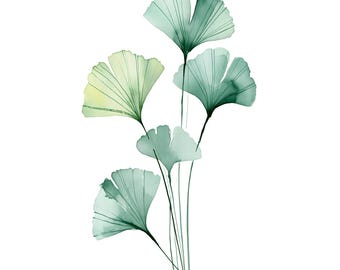 Ginkgo Leaves Watercolor Print | Sage Green Botanical Wall Art | Japandi Minimalist Home Decor Printable