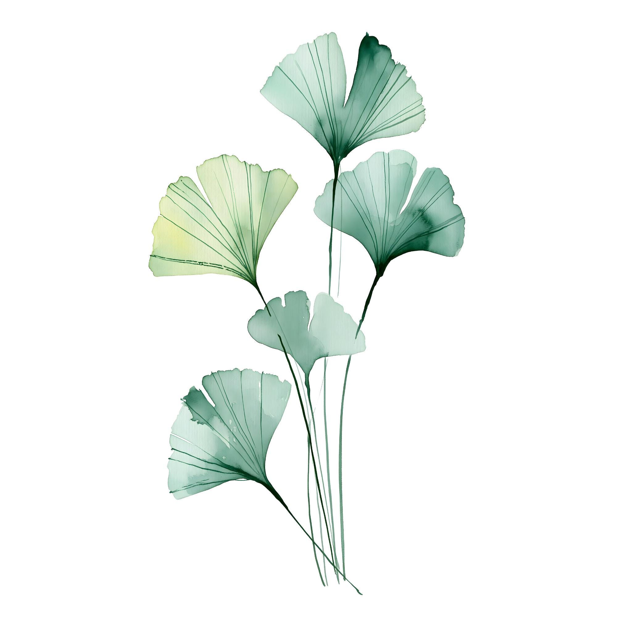 Ginkgo Leaves Watercolor Print | Sage Green Botanical Wall Art | Japandi Minimalist Home Decor Printable