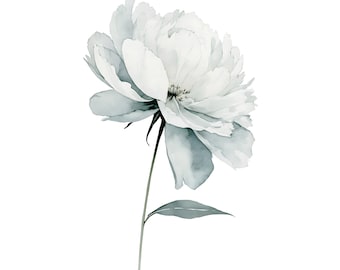 White Peony Watercolor Print | Floral Wall Art for Bedroom Decor | Minimalist Instant Download