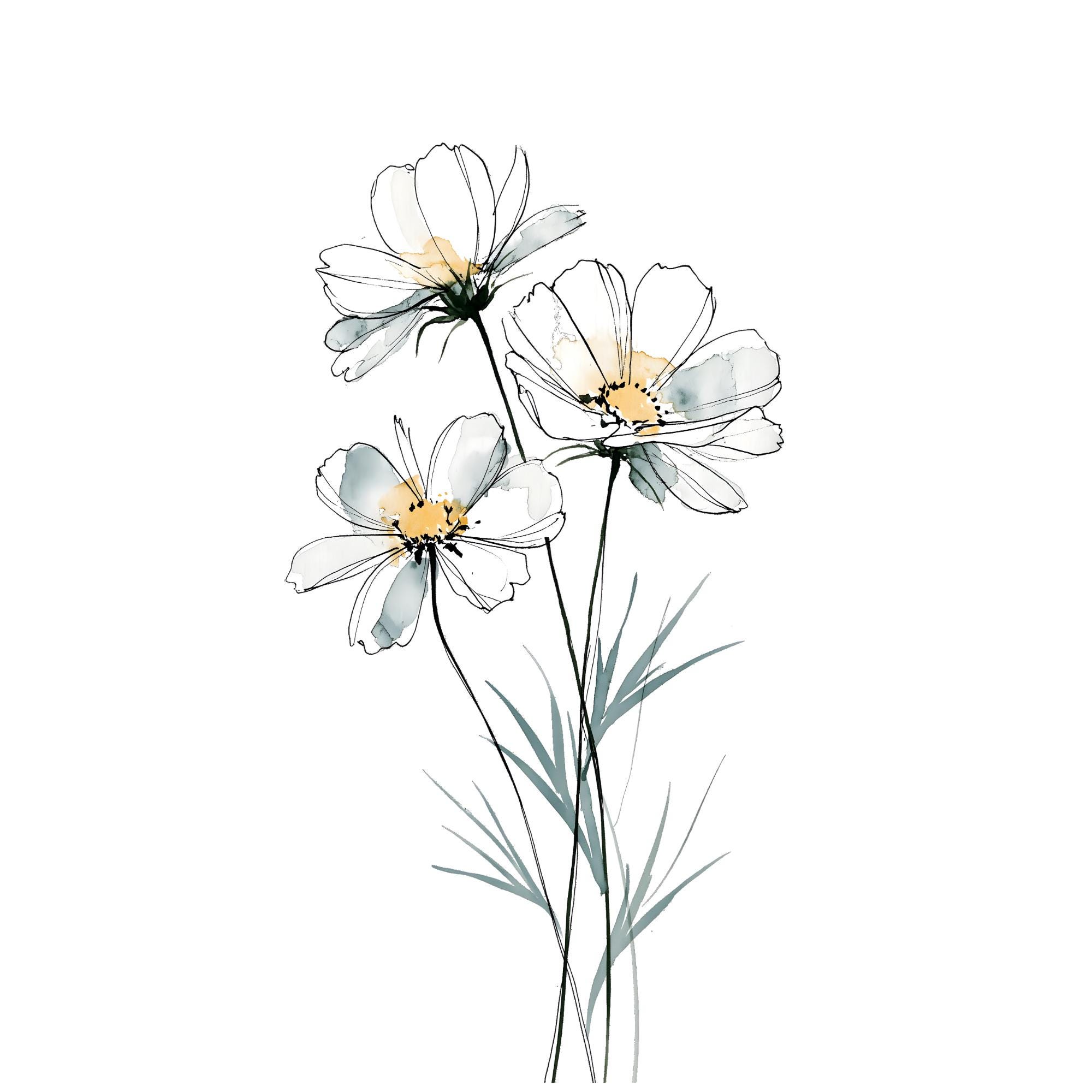 White Daisy Watercolor Print | Minimalist Wildflower Wall Art | Cottagecore Floral Decor | Instant Download