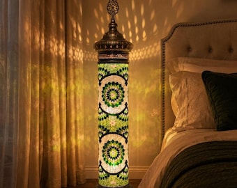 Turkish Cylinder Mosaic Floor Lamp, Handmade Tall Floor Light, Anatolian Home Decor