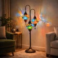 Turkish Mosaic Floor Lamp, 3 Globe Antique Bronze Standing Light