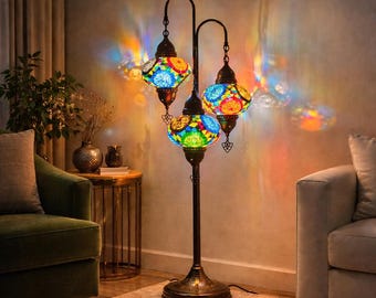 Handmade Colorful Mosaic Floor Lamp – Decorative Turkish Home Lighting