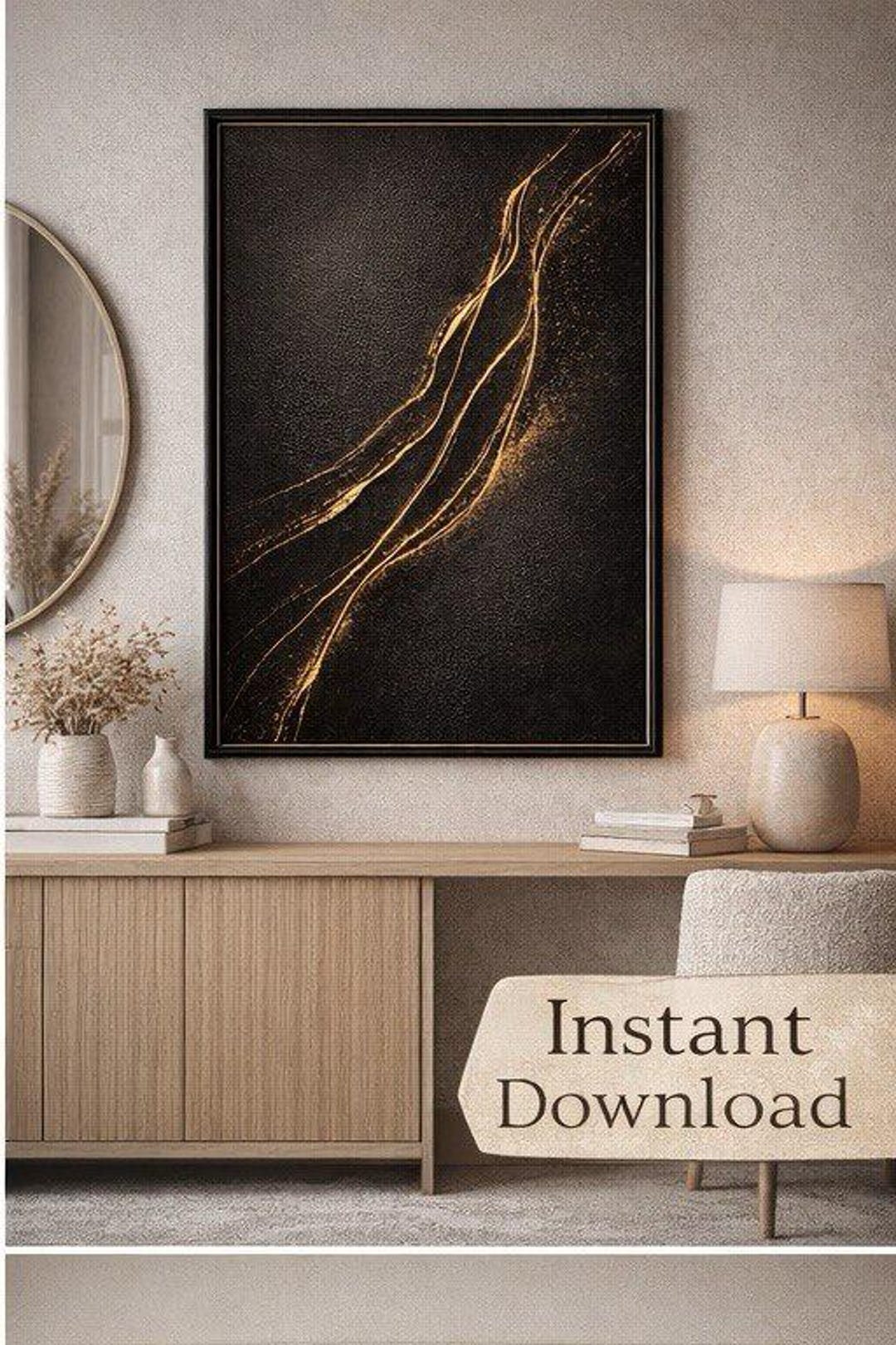 Black Gold Abstract Wall Art Printable, Luxury Minimalist Poster ...