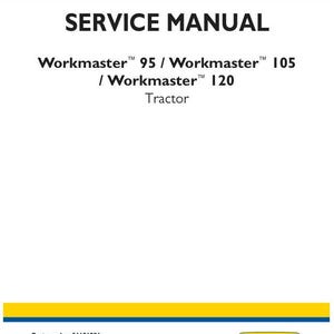 May include: A service manual for Workmaster 95, 105, and 120 tractors. The cover features the title "SERVICE MANUAL" in bold black text. The New Holland Agriculture logo is in the bottom right corner. The part number is 51696986.