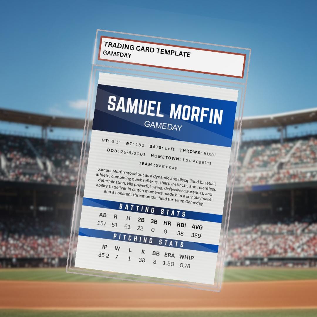 Editable Baseball Trading Card Template Canva, Custom Player Card ...