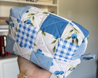 Handmade Quilted Blueberry Makeup Bag