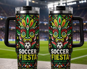 Bicchiere termico Soccer Fiesta da 40 oz, tazza da viaggio per il giorno della partita, tazza per tifosi di calcio, regalo per gli amanti del calcio, articoli per bevande sportive per il giorno della partita.