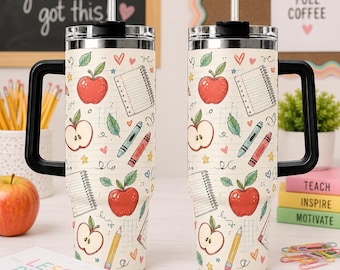 Teacher Apple Tumbler, Back To School Cup, Apple Notebook Travel Mug, Teacher Appreciation Gift, Classroom Tumbler