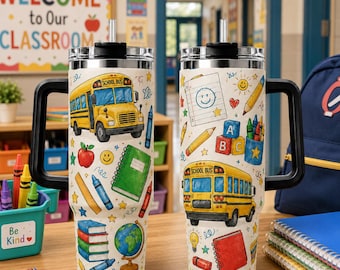 Bicchiere per insegnanti di scuolabus, regalo per il ritorno a scuola, tazza per insegnanti di scuola elementare, bicchiere per materiale scolastico, regalo per studenti insegnanti