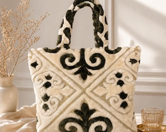 Faux Fur Tote, Plush Winter Shoulder Bag, Handmade Cozy Handbag, Gift for Women