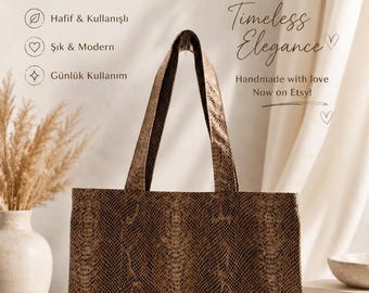 Fashion Forward Tote Bag, Unique Snake Inspired Texture, Lightweight Everyday Shoulder Purse